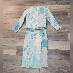 Anne Crimmins For Umi Collection Vintage Paisley Light Blue 2 Piece Skirt Set